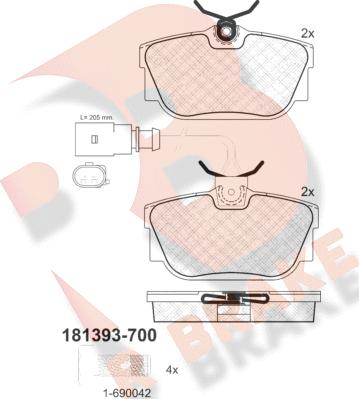 R Brake RB1393-700 - Тормозные колодки, дисковые, комплект autospares.lv