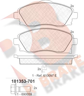 R Brake RB1353-701 - Тормозные колодки, дисковые, комплект autospares.lv