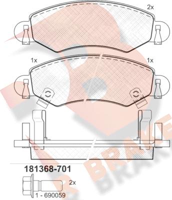 R Brake RB1368-701 - Тормозные колодки, дисковые, комплект autospares.lv