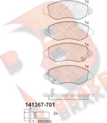 R Brake RB1367-701 - Тормозные колодки, дисковые, комплект autospares.lv
