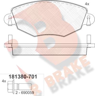 R Brake RB1380-701 - Тормозные колодки, дисковые, комплект autospares.lv