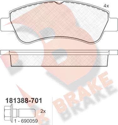 R Brake RB1388-701 - Тормозные колодки, дисковые, комплект autospares.lv