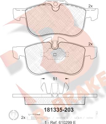 R Brake RB1335 - Тормозные колодки, дисковые, комплект autospares.lv