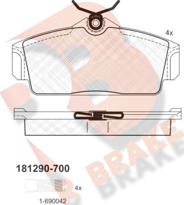 R Brake RB1290-700 - Тормозные колодки, дисковые, комплект autospares.lv