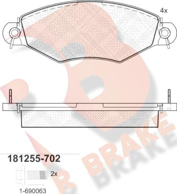 R Brake RB1255-702 - Тормозные колодки, дисковые, комплект autospares.lv