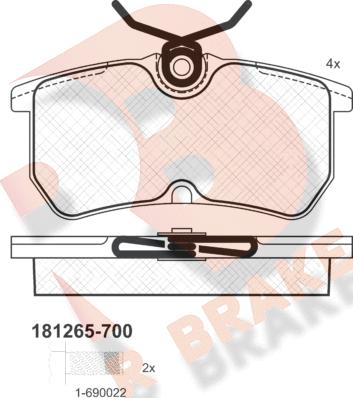 R Brake RB1265-700 - Тормозные колодки, дисковые, комплект autospares.lv