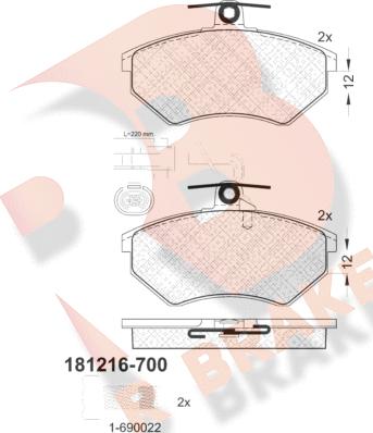 R Brake RB1216-700 - Тормозные колодки, дисковые, комплект autospares.lv