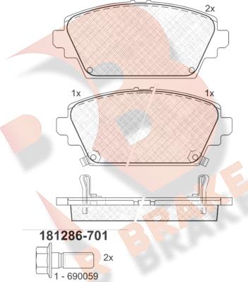 R Brake RB1286-701 - Тормозные колодки, дисковые, комплект autospares.lv