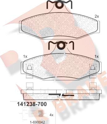 R Brake RB1238-700 - Тормозные колодки, дисковые, комплект autospares.lv