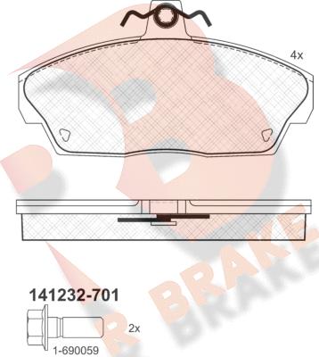 R Brake RB1232-701 - Тормозные колодки, дисковые, комплект autospares.lv