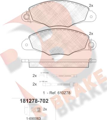 R Brake RB1278-702 - Тормозные колодки, дисковые, комплект autospares.lv