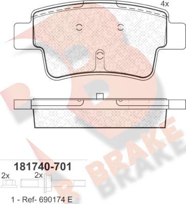 R Brake RB1740-701 - Тормозные колодки, дисковые, комплект autospares.lv