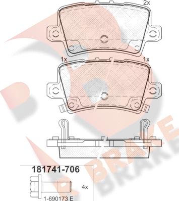 R Brake RB1741-706 - Тормозные колодки, дисковые, комплект autospares.lv