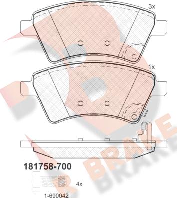 R Brake RB1758-700 - Тормозные колодки, дисковые, комплект autospares.lv