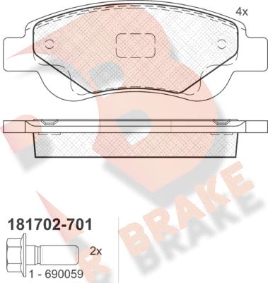 R Brake RB1702-701 - Тормозные колодки, дисковые, комплект autospares.lv