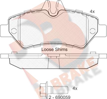 R Brake RB1787-204 - Тормозные колодки, дисковые, комплект autospares.lv