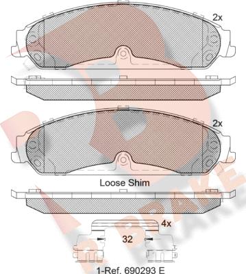 R Brake RB2097 - Тормозные колодки, дисковые, комплект autospares.lv