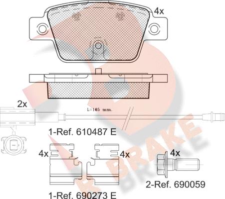 R Brake RB2043 - Тормозные колодки, дисковые, комплект autospares.lv