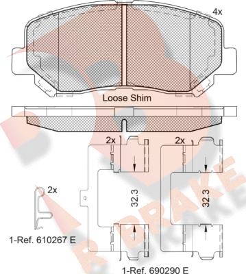 R Brake RB2055 - Тормозные колодки, дисковые, комплект autospares.lv