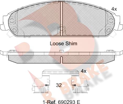 R Brake RB2068 - Тормозные колодки, дисковые, комплект autospares.lv