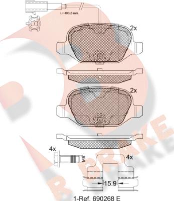 R Brake RB2038 - Тормозные колодки, дисковые, комплект autospares.lv