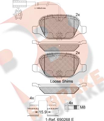 R Brake RB2037-203 - Тормозные колодки, дисковые, комплект autospares.lv