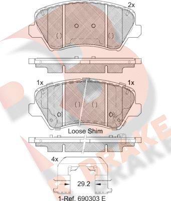 R Brake RB2029-203 - Тормозные колодки, дисковые, комплект autospares.lv