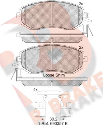 R Brake RB2199 - Тормозные колодки, дисковые, комплект autospares.lv