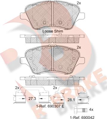 R Brake RB2108 - Тормозные колодки, дисковые, комплект autospares.lv