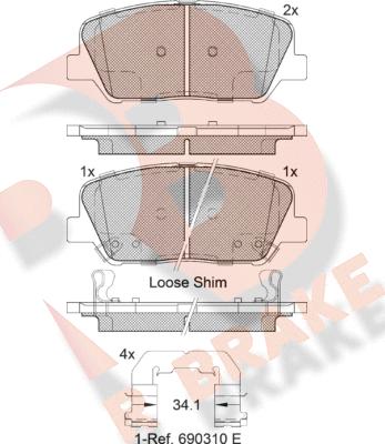 R Brake RB2102 - Тормозные колодки, дисковые, комплект autospares.lv