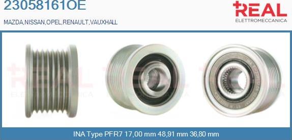 REAL 23058161OE - Шкив генератора, муфта autospares.lv