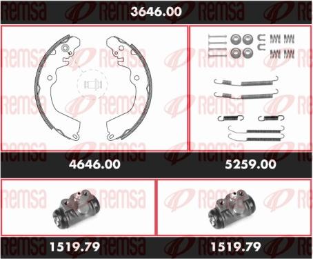 Remsa 3646.00 - Комплект тормозных колодок, барабанные autospares.lv