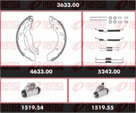 Remsa 3633.00 - Комплект тормозных колодок, барабанные autospares.lv