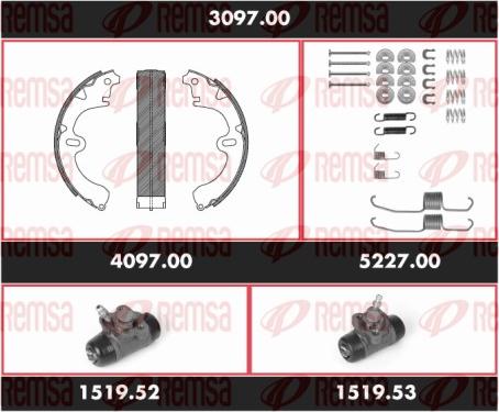 Remsa 3097.00 - Комплект тормозных колодок, барабанные autospares.lv