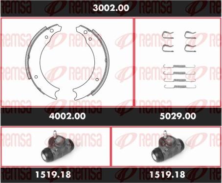 Remsa 3002.00 - Комплект тормозных колодок, барабанные autospares.lv