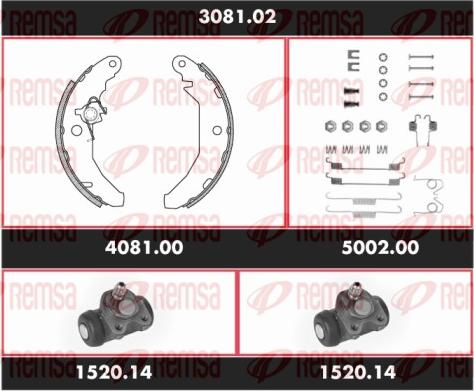 Remsa 3081.02 - Комплект тормозных колодок, барабанные autospares.lv