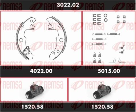 Remsa 3022.02 - Комплект тормозных колодок, барабанные autospares.lv