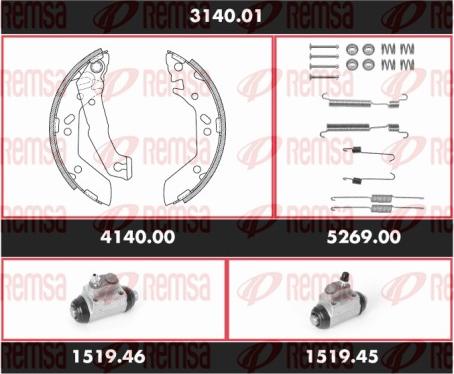 Remsa 3140.01 - Комплект тормозных колодок, барабанные autospares.lv