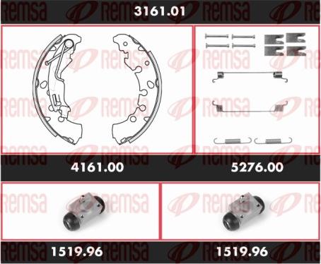 Remsa 3161.01 - Комплект тормозных колодок, барабанные autospares.lv