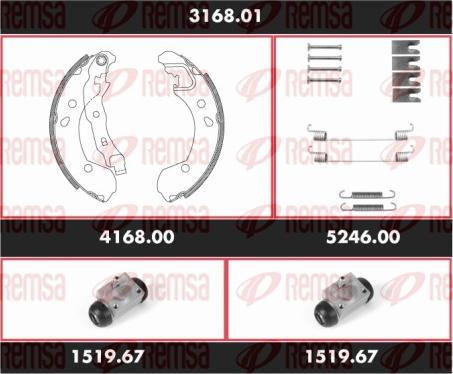 Remsa 3168.01 - Комплект тормозных колодок, барабанные autospares.lv