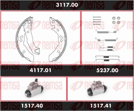 Remsa 3117.00 - Комплект тормозных колодок, барабанные autospares.lv