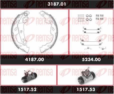 Remsa 3187.01 - Комплект тормозных колодок, барабанные autospares.lv