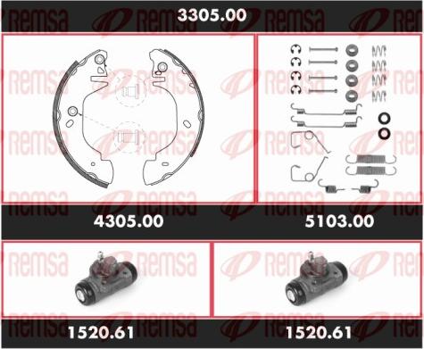 Remsa 3305.00 - Комплект тормозных колодок, барабанные autospares.lv