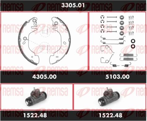 Remsa 3305.01 - Комплект тормозных колодок, барабанные autospares.lv