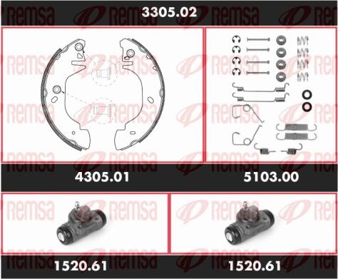 Remsa 3305.02 - Комплект тормозных колодок, барабанные autospares.lv