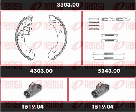 Remsa 3303.00 - Комплект тормозных колодок, барабанные autospares.lv