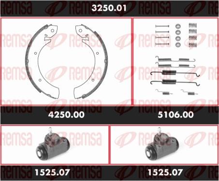 Remsa 3250.01 - Комплект тормозных колодок, барабанные autospares.lv