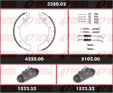 Remsa 3250.02 - Комплект тормозных колодок, барабанные autospares.lv