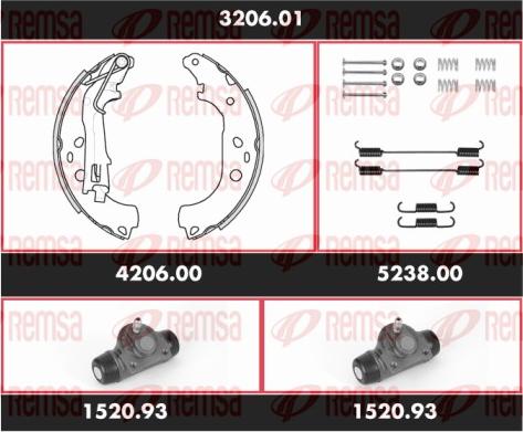 Remsa 3206.01 - Комплект тормозных колодок, барабанные autospares.lv