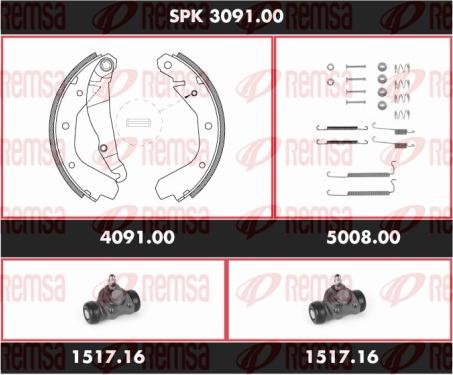 Remsa SPK 3091.00 - Комплект тормозных колодок, барабанные autospares.lv